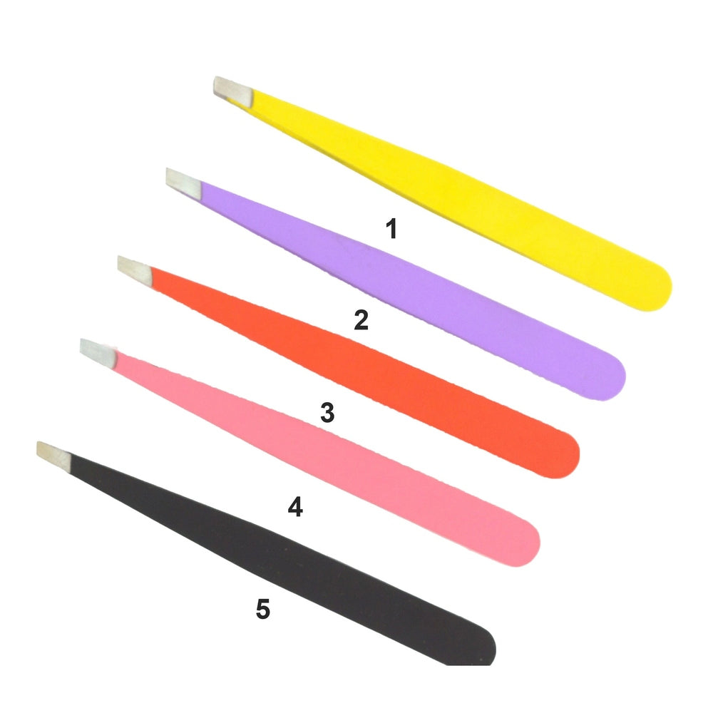 Slanted tweezers including leather case – Length 9 cm