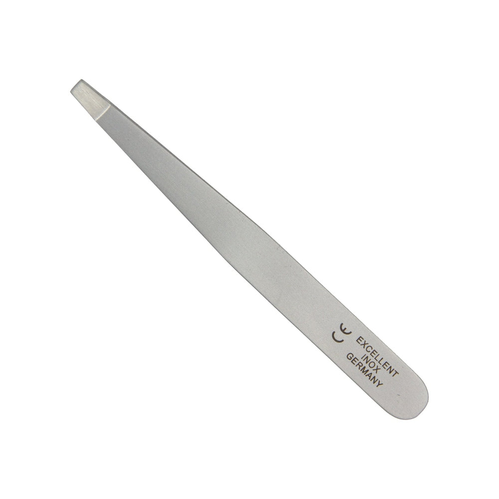 Tweezers with flat, slanted tip, 9.5 cm, stainless steel