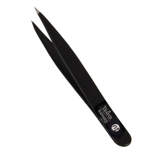 Tweezers, pointed, stainless, TopInox, black, 9 cm