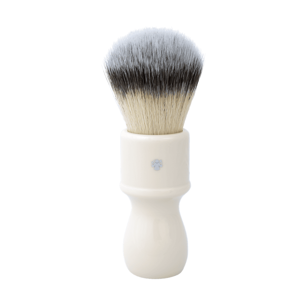 Dovo Rasierpinsel Barbier mit creme-weißem Acrylgriff und synthetischem Silberspitz-Haar