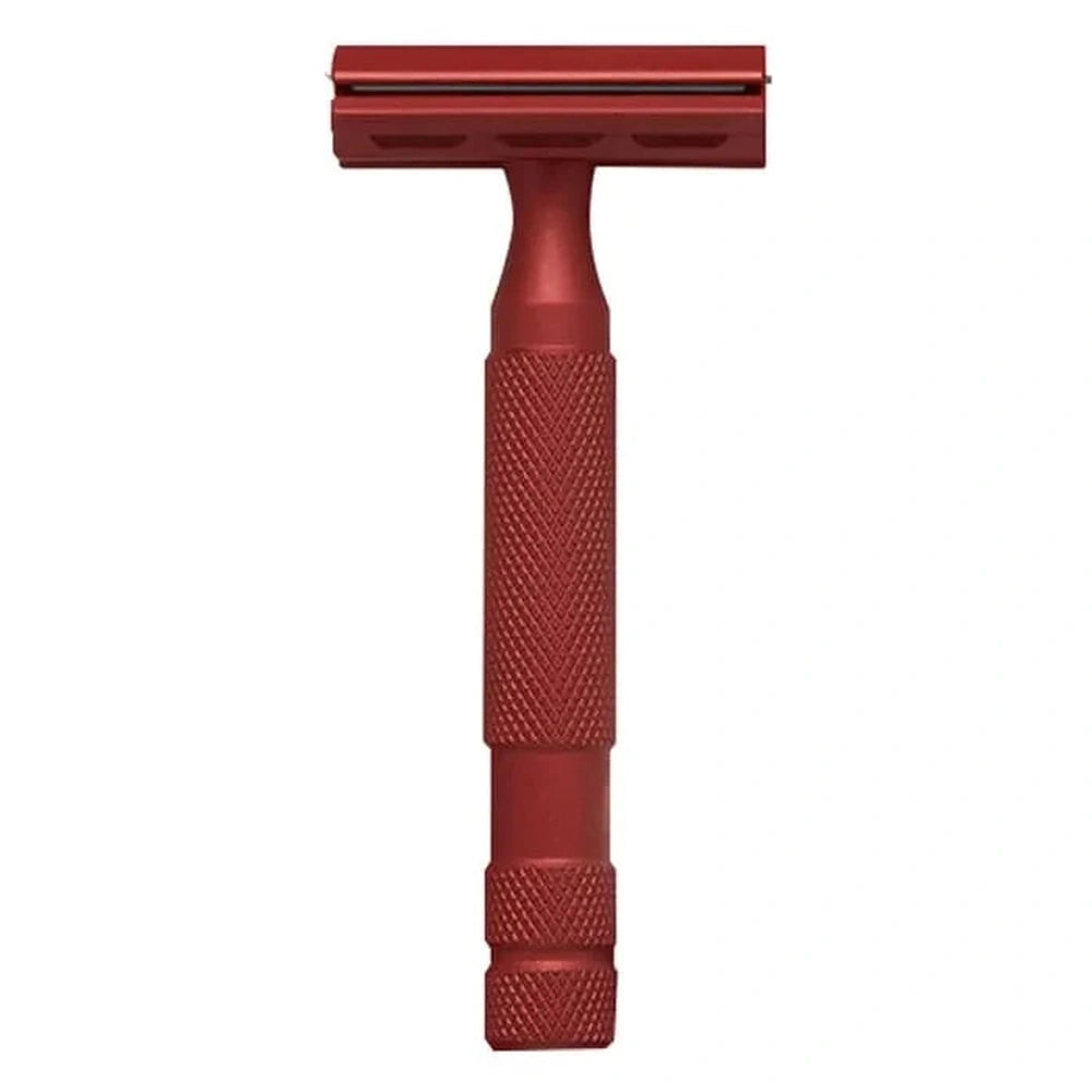 Rockwell 6S safety razor in red made of stainless steel with adjustable blade gap