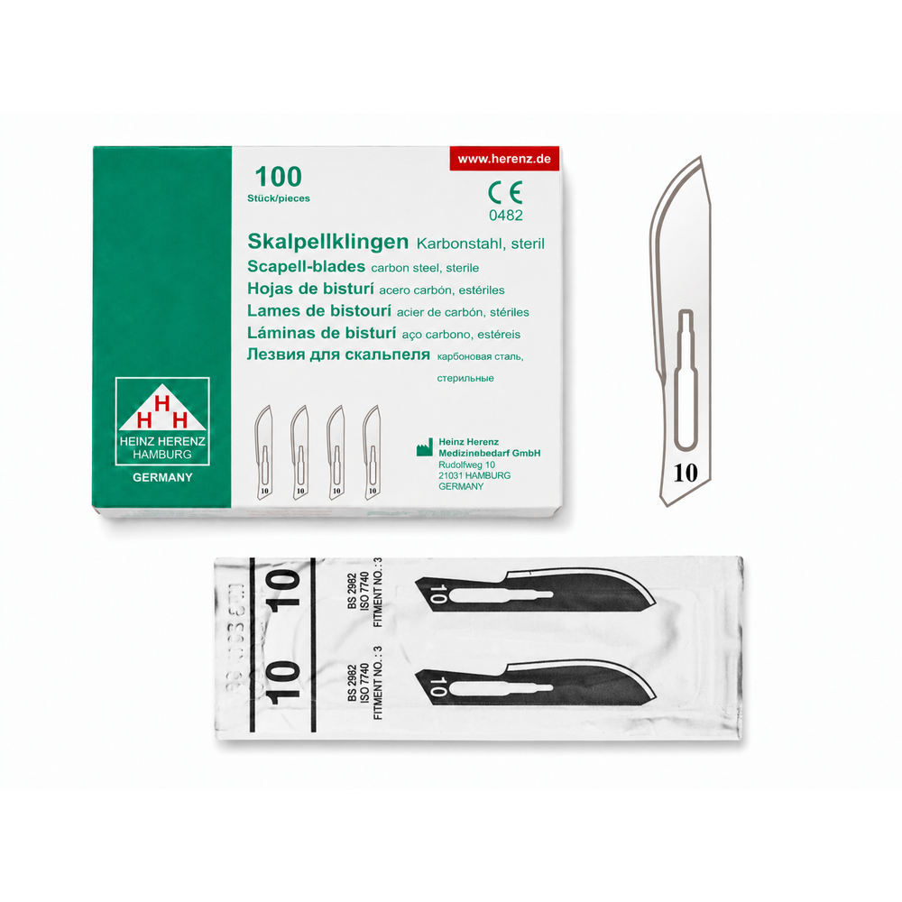 Hojas de bisturí n.º 10 de acero al carbono para mango de bisturí n.º 3 en caja dispensadora
