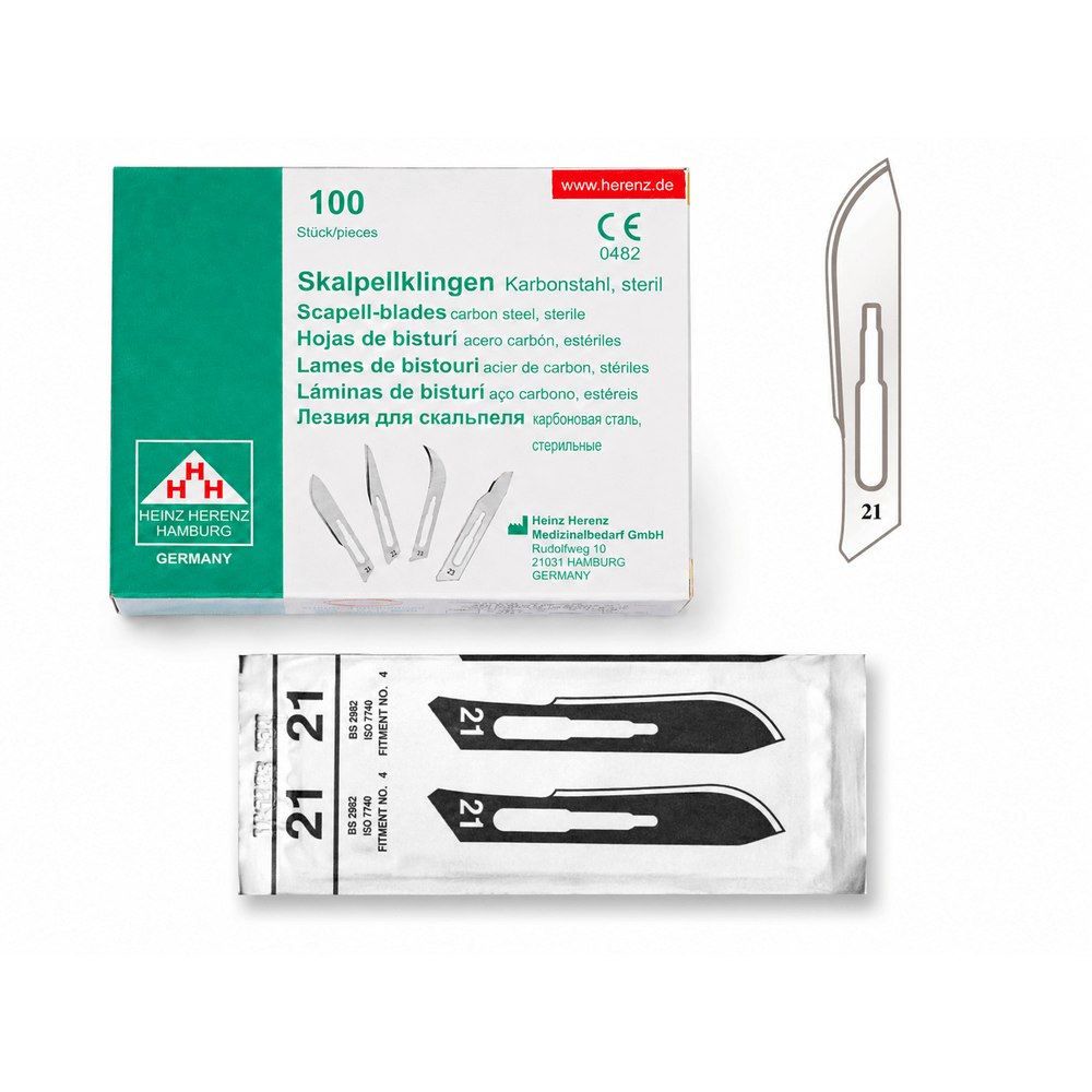 Lames de scalpel n° 21 pour manche n° 4 – Acier au carbone