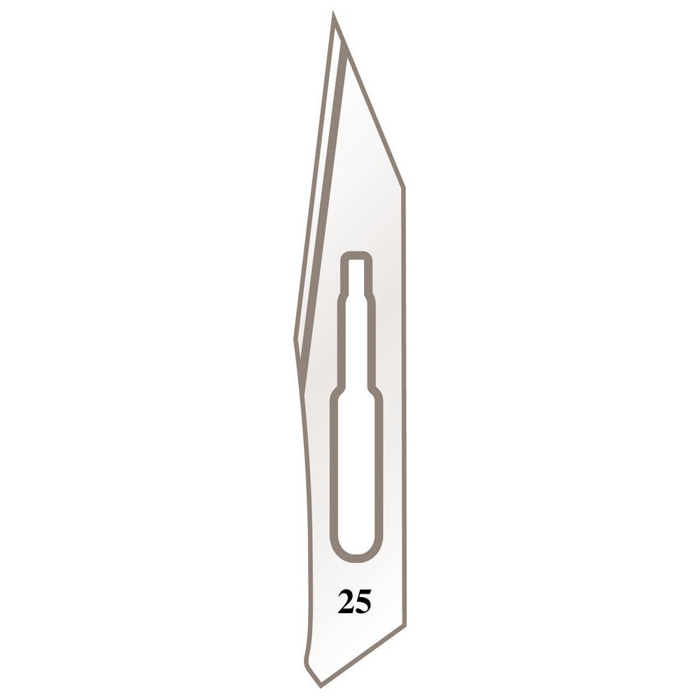 Hojas de bisturí n° 25 para mango n° 4 – Longitud 8,5 cm