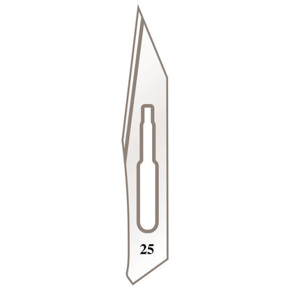 Hojas de bisturí n° 25 para mango n° 4 – Longitud 8,5 cm