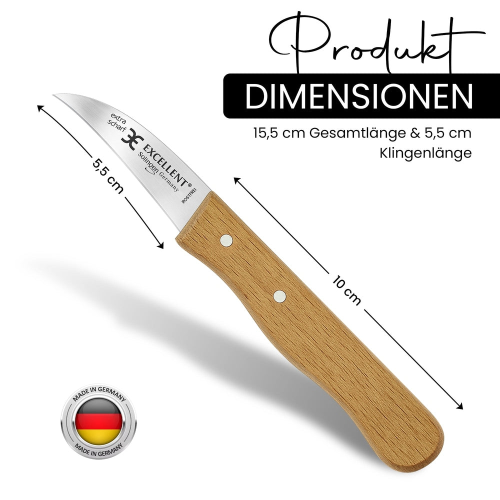 Solinger keukenmes - gebogen lemmet – Lengte 7 cm