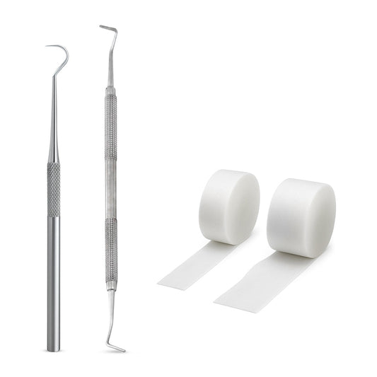 Tamponade probe and cotton hook made of stainless steel, 2-piece set for ingrown toenails