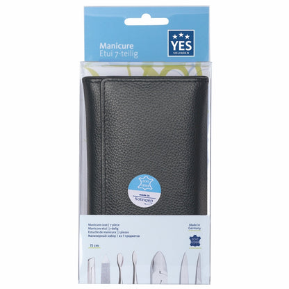 YES Solingen manicure press-stud case black 7-piece – Nickel-plated steel (instruments), leather (case), view 3