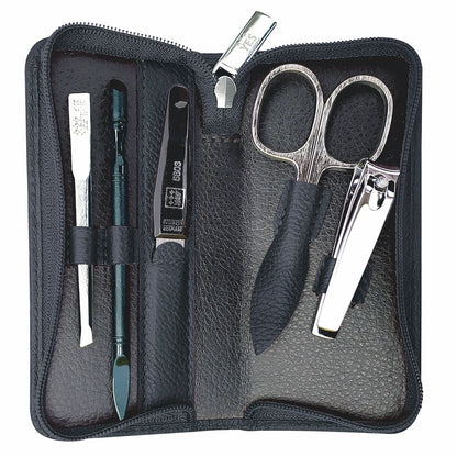 YES Solingen manicure zip case black 5-piece – Steel (instruments), leather (case)