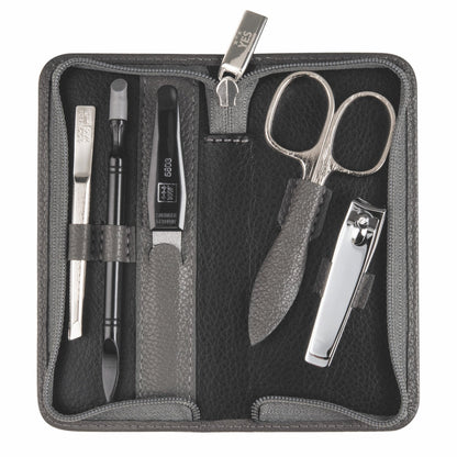 YES Solingen manicure zip case taupe 5-piece – Steel (instruments), leather (case)