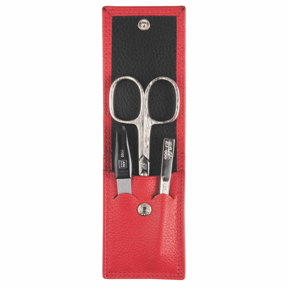 YES Solingen manicure pocket case red 3-piece – Nickel-plated steel (instruments), leather (case), view 3