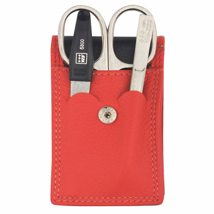 YES Solingen manicure pocket case red 3-piece – Nickel-plated steel (instruments), leather (case)