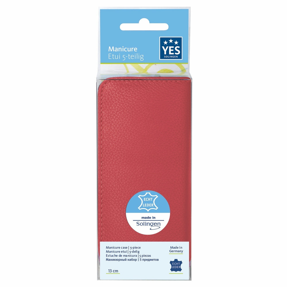 Etui do manicure na zamek YES Solingen czerwone 5-częściowe – Stal (narzędzia), skóra (etui), widok 4