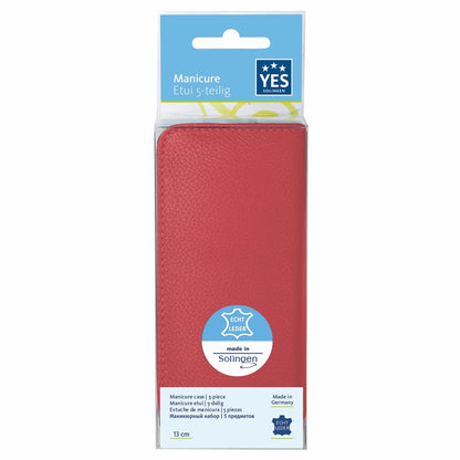 Etui do manicure na zamek YES Solingen czerwone 5-częściowe – Stal (narzędzia), skóra (etui), widok 4