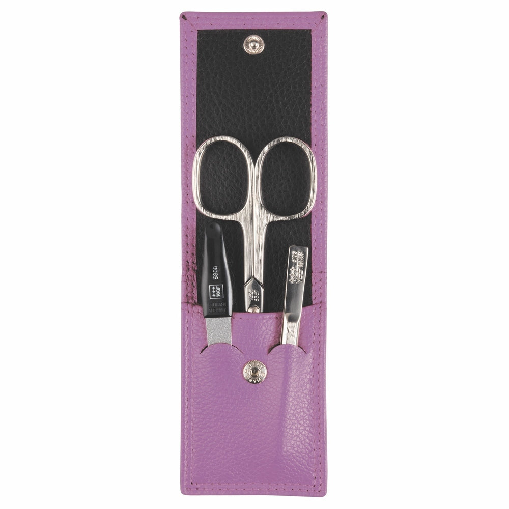 YES Solingen manicure pocket case lavender 3-piece – Nickel-plated steel (instruments), leather (case), view 3