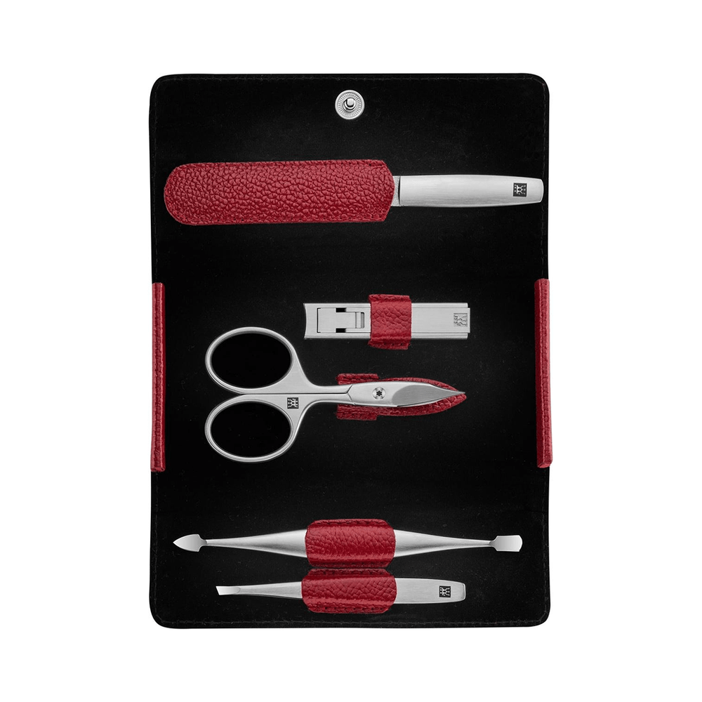 Set de manicura Zwilling Twinox con instrumentos de acero inoxidable satinado mate en estuche de piel