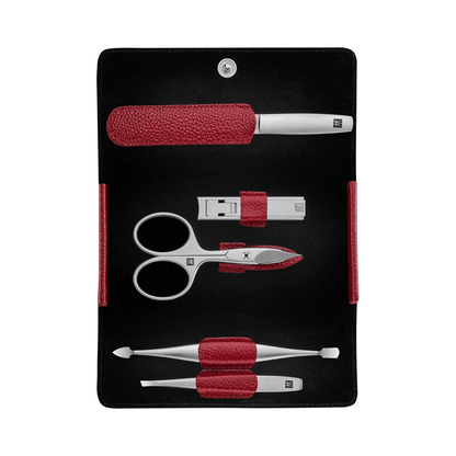 Set de manicura Zwilling Twinox con instrumentos de acero inoxidable satinado mate en estuche de piel